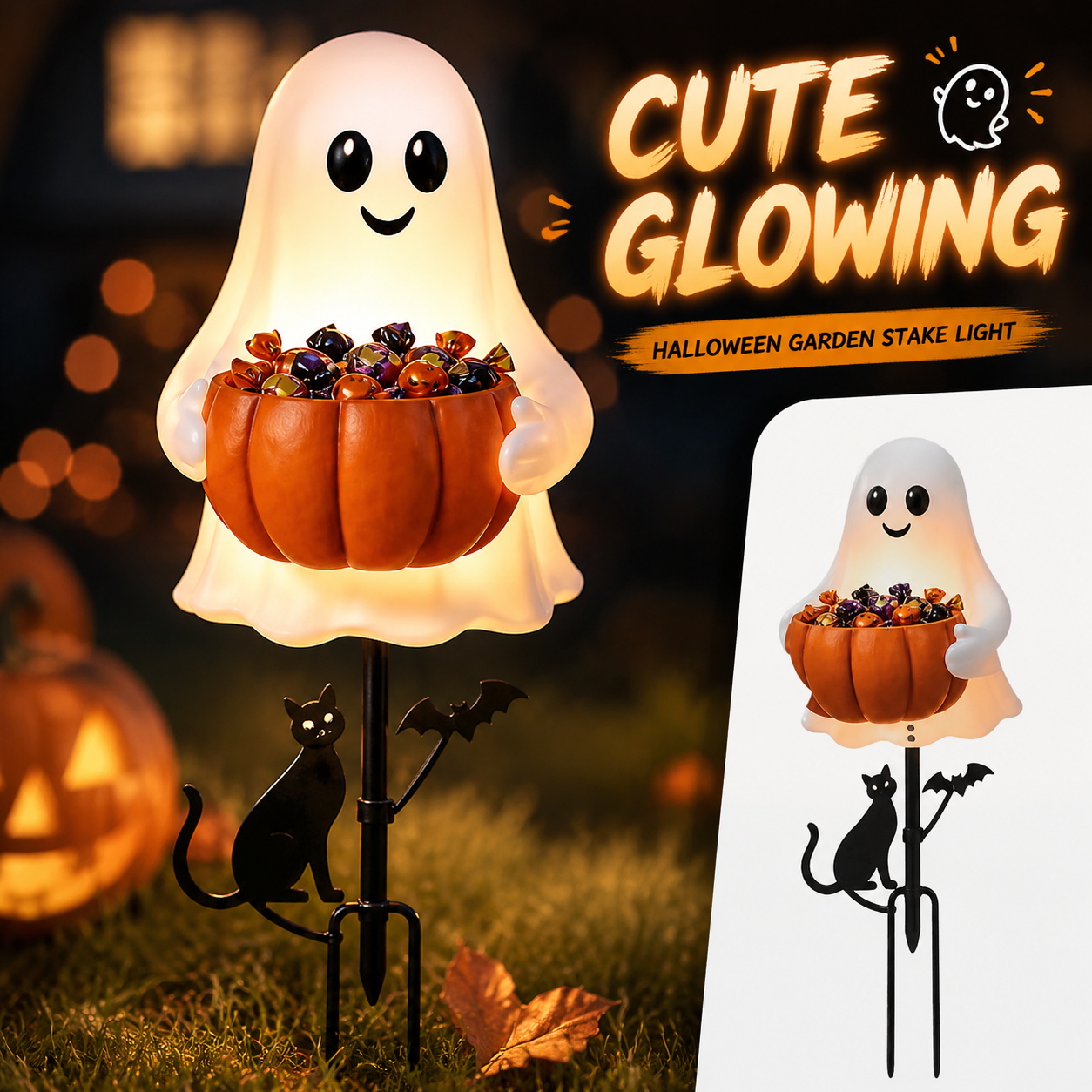 Halloween Pumpkin Decor Led - Porta Caramelle a Forma di Fantasma