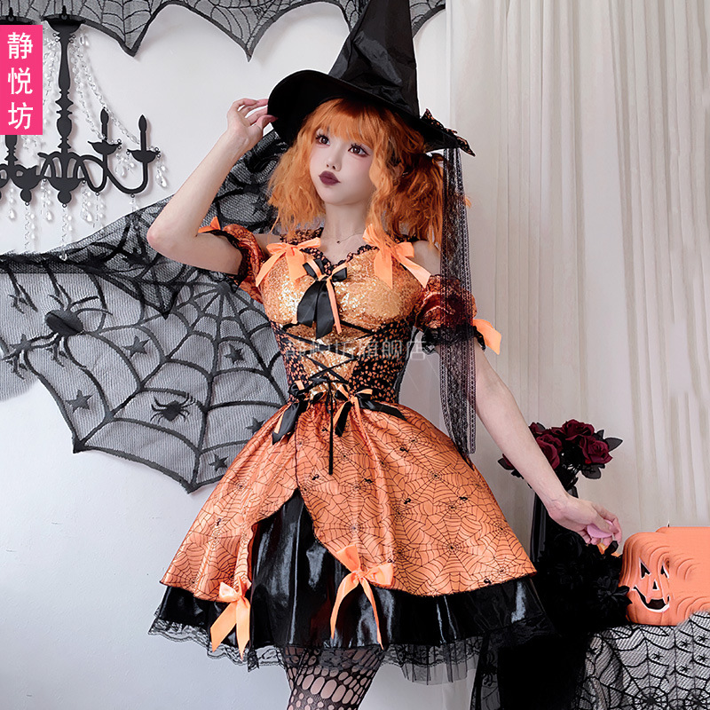 Costume da strega arancione co - Spider Web Halloween Decoration recensione e prezzo