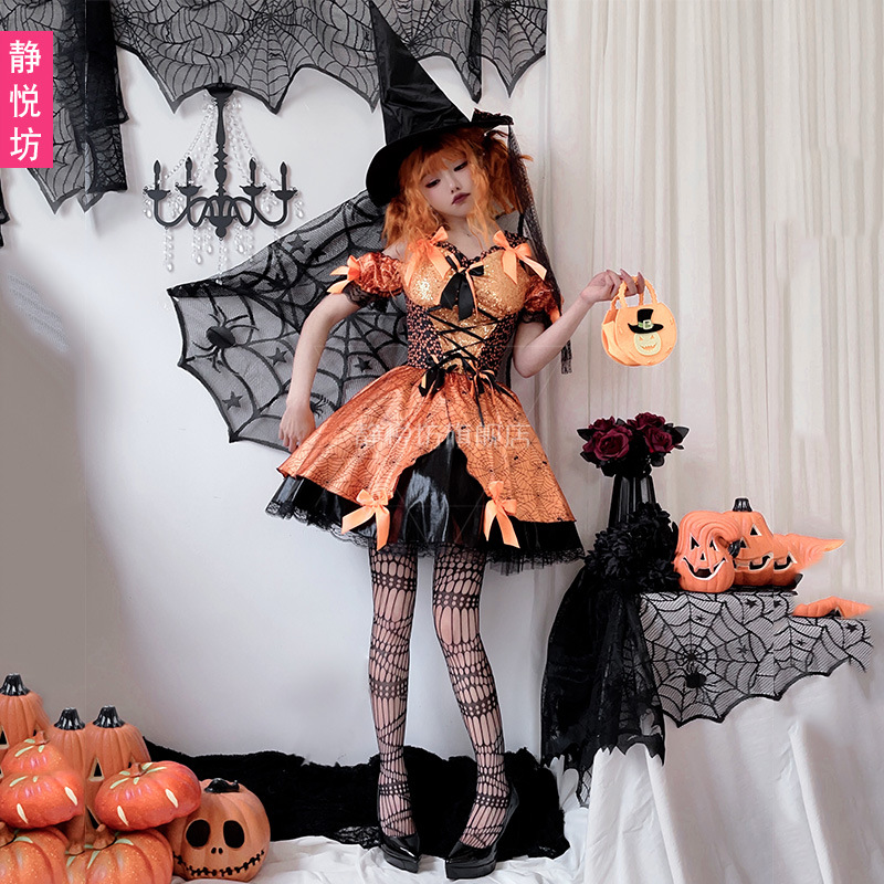 Costume da strega arancione co - Spider Web Halloween Decoration recensione e prezzo
